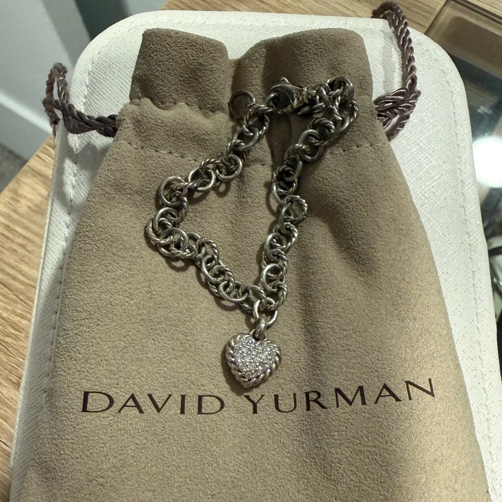 NEW David Yurman Diamond Heart Cable Bracelet – Sterling Silver